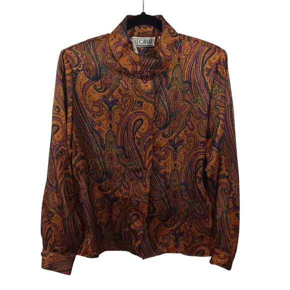 Le Caviar Womens Button Down Shirt Size 8 Shoulder Pads Blouse Artsy Retro - Picture 1 of 7